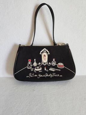 Lulu Guinness Black 'Put On Your Party Face' Whimsical  Print Graphic Bag